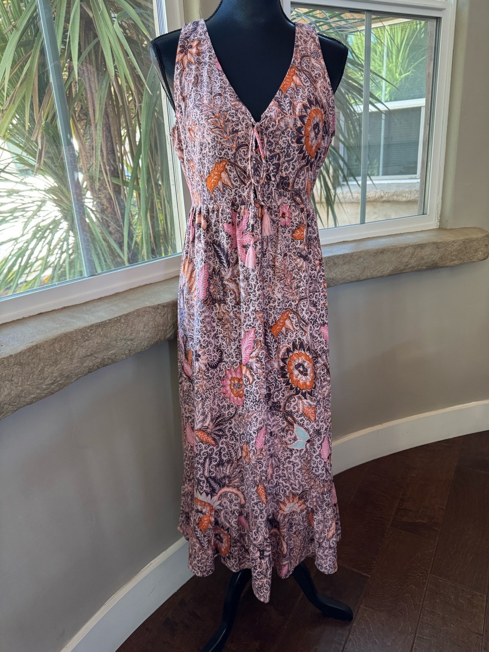 Madewell Lace-Up Ruffle Hem Midi Dress Bali Blooms Women Size 4